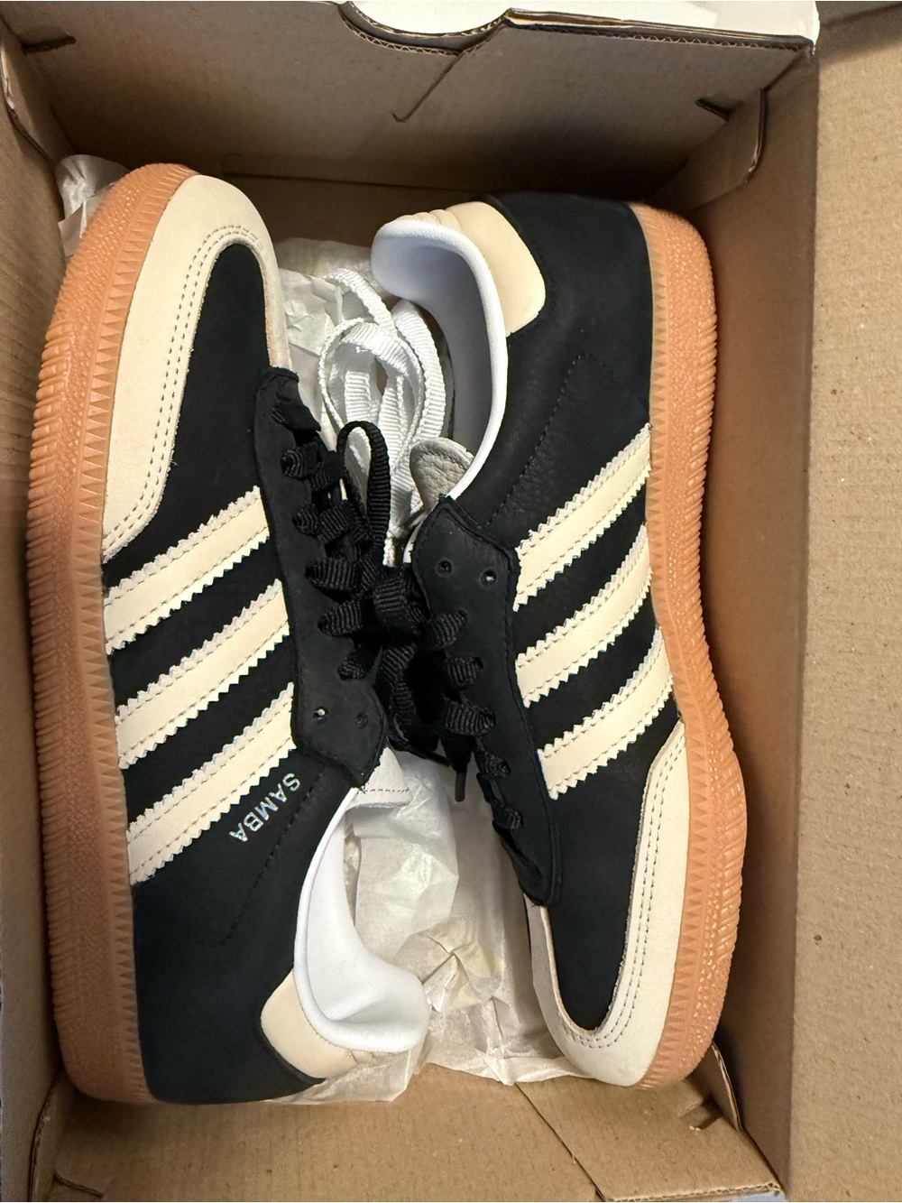 adidas womens’s Black and Cream Samba Sneakers with Gum Sole
